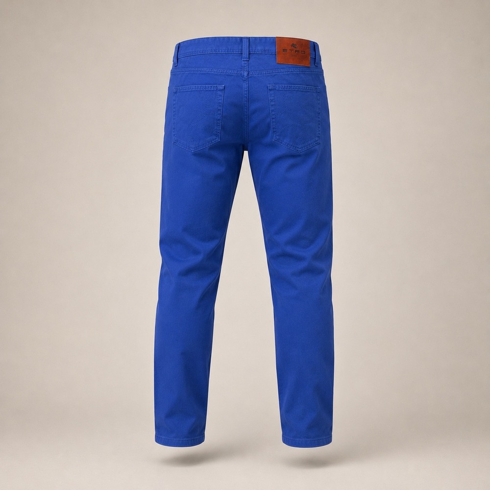Etro Milano Denim Pants Mens 33 Blue Regular Fit Cotton Twill Paisley Italian